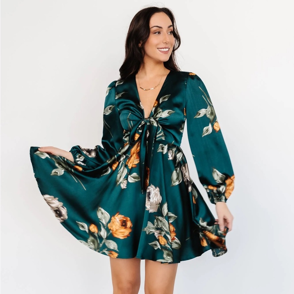 Woodbury Satin Mini Dress in Deep Topaz Floral